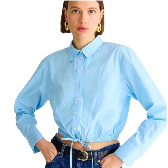 J. Crew - NWT Cropped Fitted Waist Button Down Stripped Shirt Blouse Sz Xs - Picture 1 of 10